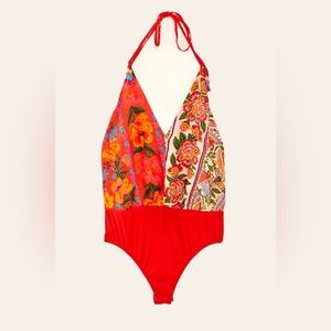NWT ✨ FARM RIO Mixed Print Halter Bodysuit